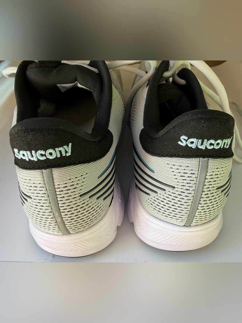 Saucony Men’s Light Gray Running Shoes with Teal Accent PWR Run Ride14 10W - Picture 9 of 14